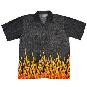 Vintage Breakdown Flame Button Down Shirt | XL | Retro Fire Print